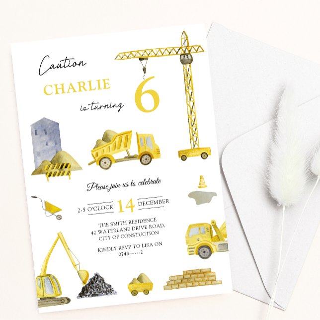 Construction Lastbilar Cranes Fordon Kid Birthday Inbjudningar (Skapare uppladdad)