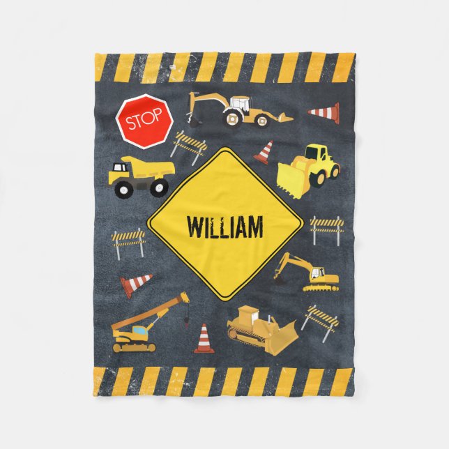 Construction Lastbilar Heavy Machinery Boy Namn Fleecefilt (Framsidan)