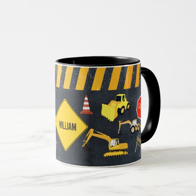 Construction Lastbilar Heavy Machinery Boy Namn Mugg (Framsida höger)
