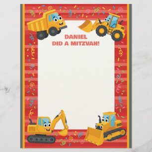 Construction Lastbilar Red Custom Name Mitzvah Not Brevhuvud