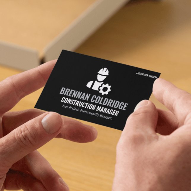 Construction Manager Minimalist Black & White Pro Visitkort (Skapare uppladdad)