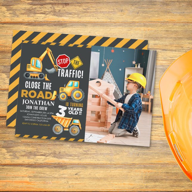 Construction Party for 3rd Birthday Boy Inbjudningar (Skapare uppladdad)