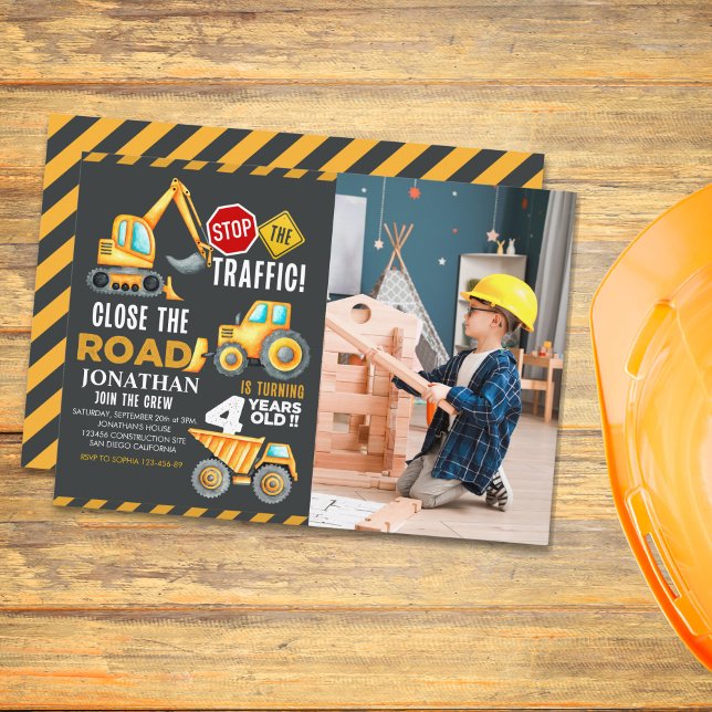 Construction Party for 4th Birthday Boy Inbjudningar (Skapare uppladdad)