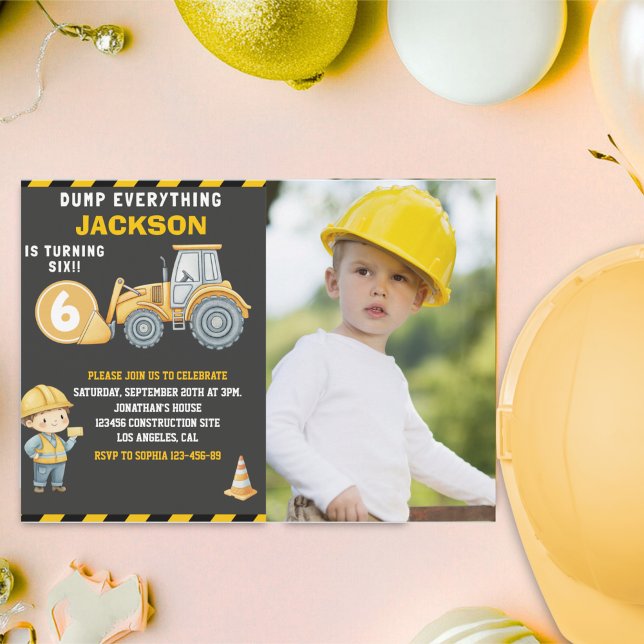 Construction Photo Birthday Invitation Turning 6 Inbjudningar (Skapare uppladdad)