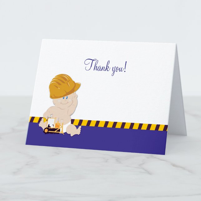 Construction Pojke Bulldozer Tackkort (Construction Baby Shower Folded Thank You Notes)