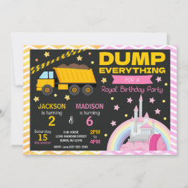 Construction & Princess Joint Birthday Invitation Inbjudningar