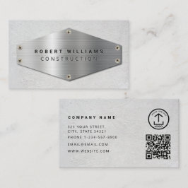 Construction QR Code Metallic Silver Concrete Visitkort