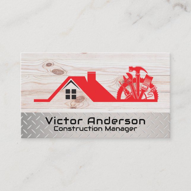 Construction Repair Tools Logotyp | Hemrenovering Visitkort (Framsida)