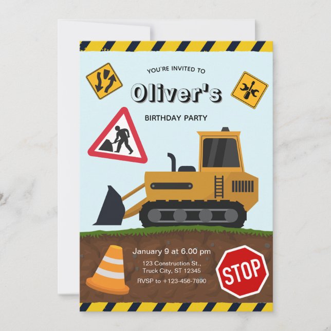 Construction Site Birthday Party Inbjudningar (Framsida)