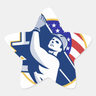 Construction Steel Worker I-Beam American Flagga Stjärnformat Klistermärke