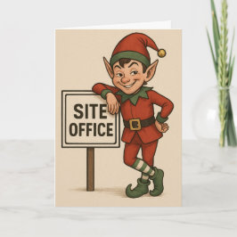 Construction theme Christmas card Elf leaning Kort