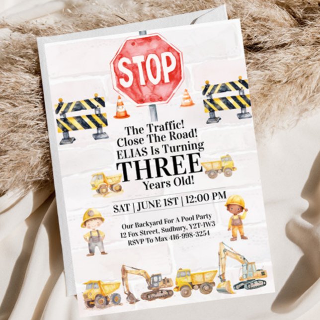 Construction Themed Children's Birthday Invitation Inbjudningar (Skapare uppladdad)