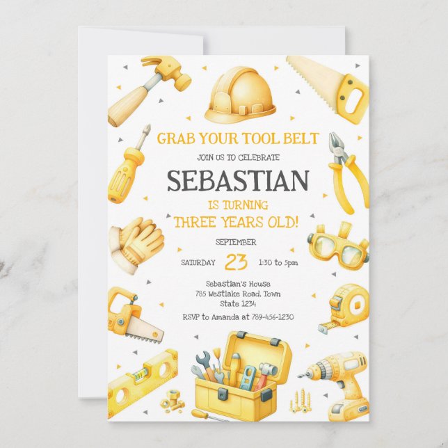 Construction Tools Birthday Invitation Inbjudningar (Framsida)