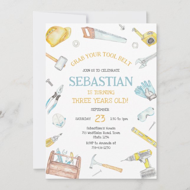 Construction Tools Birthday Invitation Inbjudningar (Framsida)