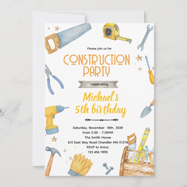 Construction Tools theme invitation Inbjudningar (Framsida)
