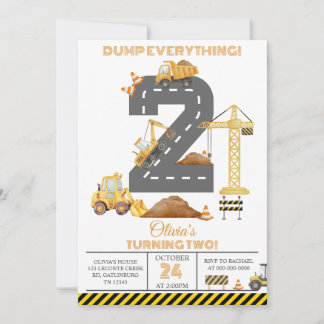 Construction Truck 2nd Birthday Invitation Inbjudningar