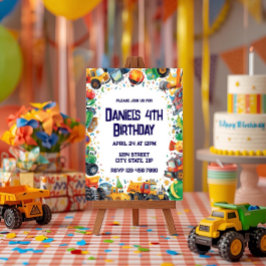 Construction Truck Birthday Invitation Watercolor Inbjudningar