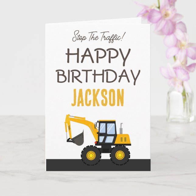 Construction Truck Birthday | Personalized Décor Kort (Orkide)