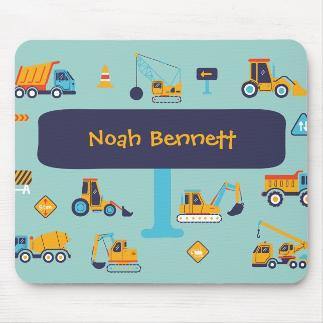 Construction Truck Mouse Pad for Kids with Name Musmatta (Framsidan)
