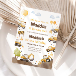 Construction Trucks Boy 2nd Second Birthday Inbjudningar