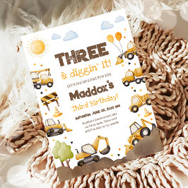 Construction Trucks Boy Dirty 3RD-Y Third Birthday Inbjudningar