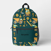 Construction Trucks Kids Backpack, Personalized