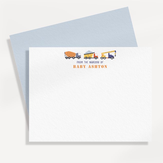 Construction Trucks Nursery Note Card Inbjudningar (Skapare uppladdad)
