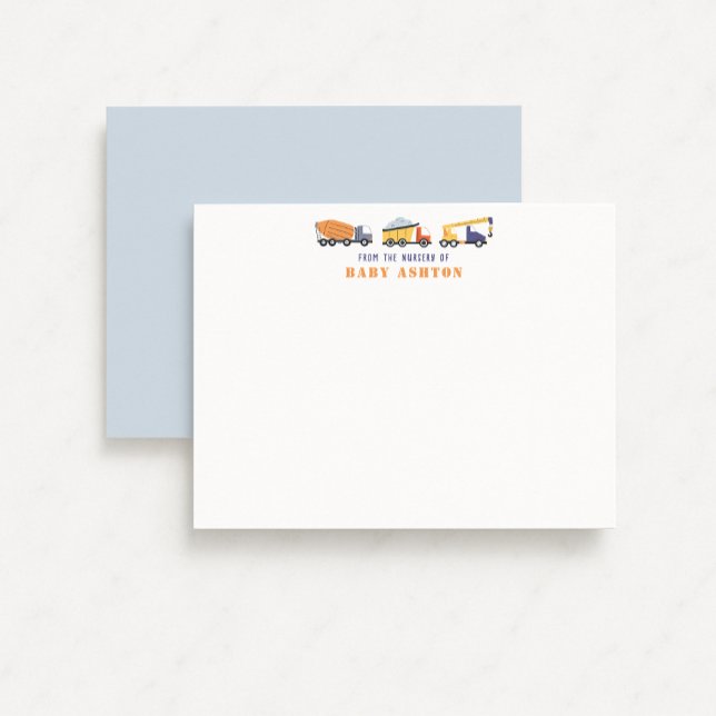 Construction Trucks Nursery Note Card Inbjudningar (Skapare uppladdad)