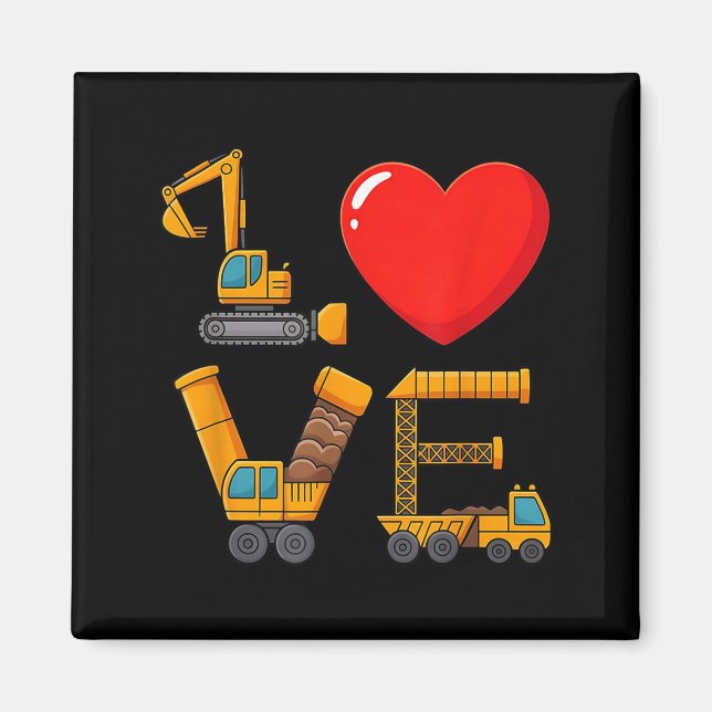 Construction Valentine Kärlek Stavad Med Lastbilar Magnet (Framsidan)