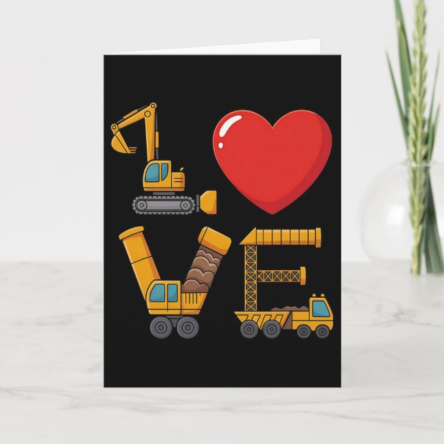 Construction Valentine kärlek stavade med lastbila Kort (Framsida)