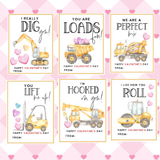 Construction Valentine's Day Kids Classroom cards Brevhuvud