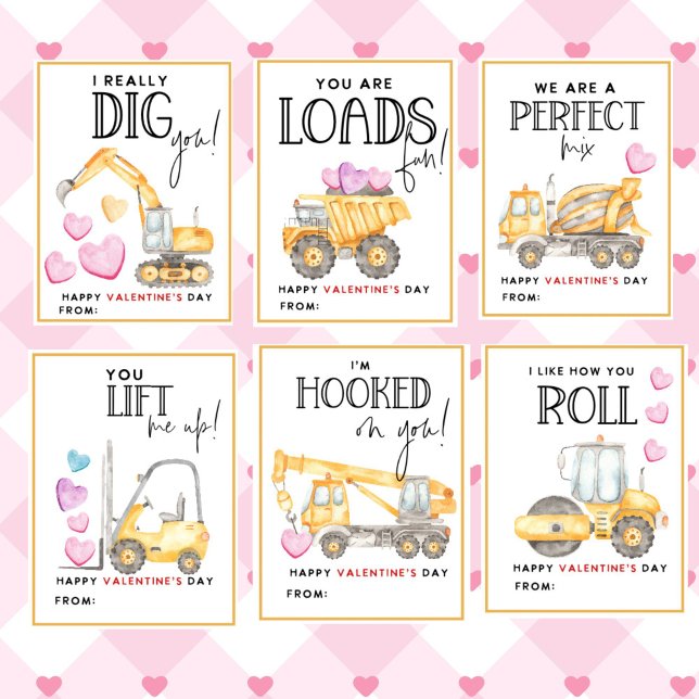 Construction Valentine's Day Kids Classroom cards Brevhuvud (Construction Valentine's day Kids Classroom Cards)