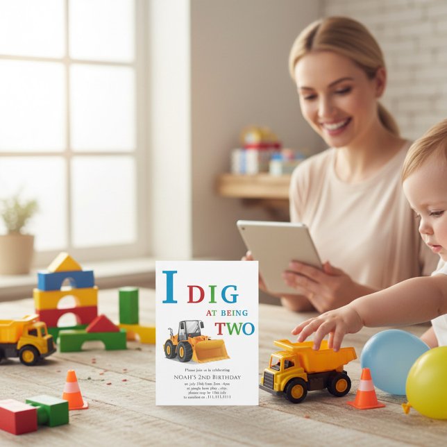 Construction Vehicle Birthday Boy Invitation Inbjudningar (Skapare uppladdad)