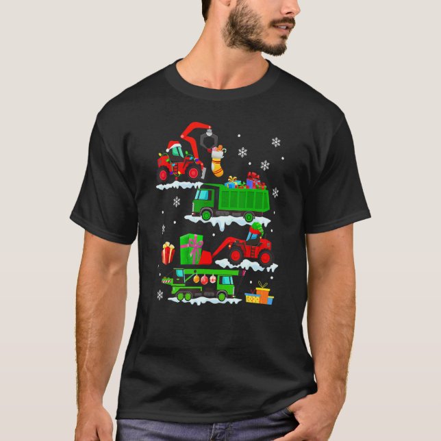 Construction Vehicle Christmas Red Trucks Winter B T Shirt (Framsida)