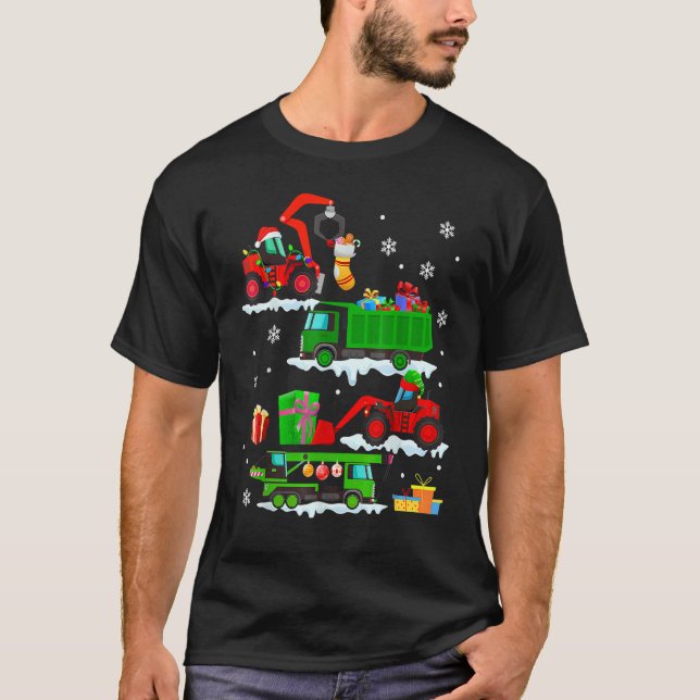 Construction Vehicle Christmas Red Trucks Winter B T Shirt (Framsida)