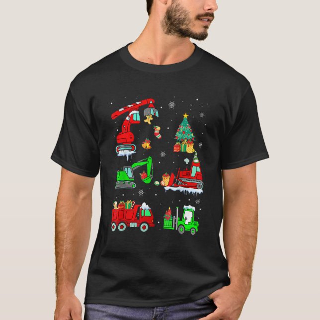 Construction Vehicle Christmas Red Trucks Winter B T Shirt (Framsida)