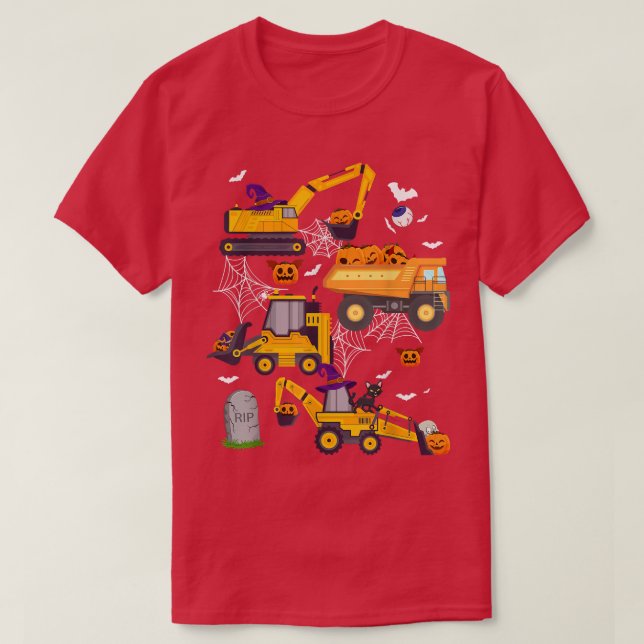 Construction Vehicle Crane Truck Pumpkin Halloween T Shirt (Design framsida)