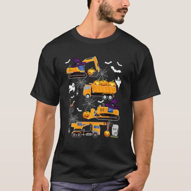 Construction Vehicle Halloween Crane Truck Pumpkin T Shirt (Framsida)