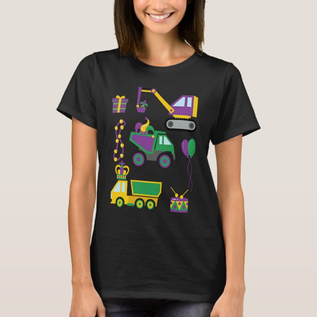 Construction Vehicle Mardi Gras Toddlers Boys T Shirt (Framsida)