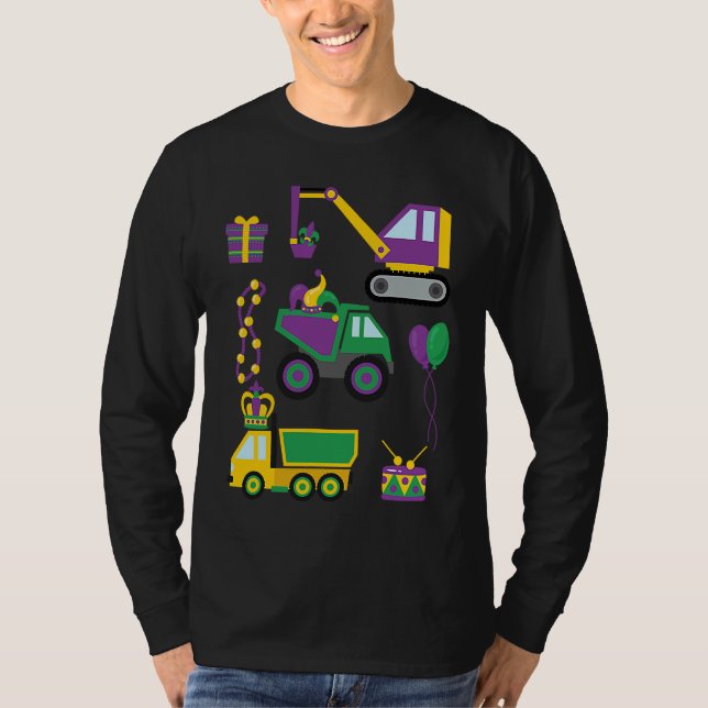 Construction Vehicle Mardi Gras Toddlers Boys T Shirt (Framsida)