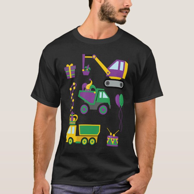 Construction Vehicle Mardi Gras Toddlers Boys T Shirt (Framsida)