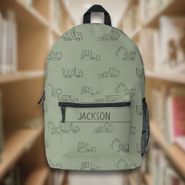 Construction Vehicles School Boys Name Sage Green