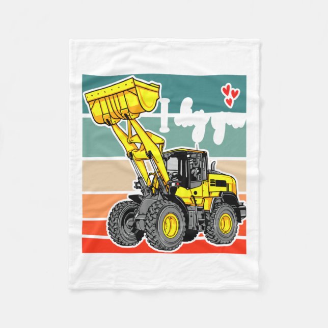 Construction Vehicles Valentines Hearts Excavator  Fleecefilt (Framsidan)