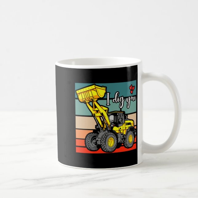 Construction Vehicles Valentines Hearts Excavator  Kaffemugg (Höger)
