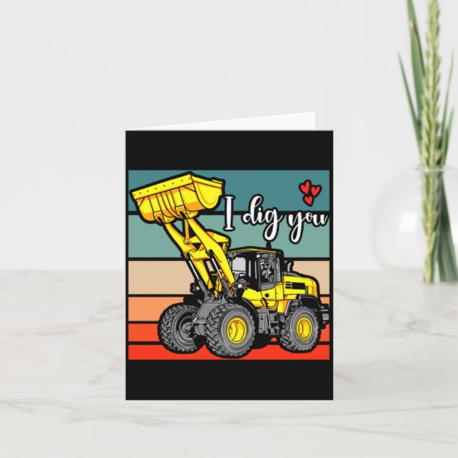 Construction Vehicles Valentines Hearts Excavator  Kort (Framsida)