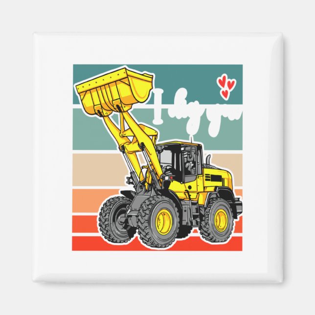 Construction Vehicles Valentines Hearts Excavator  Magnet (Framsidan)