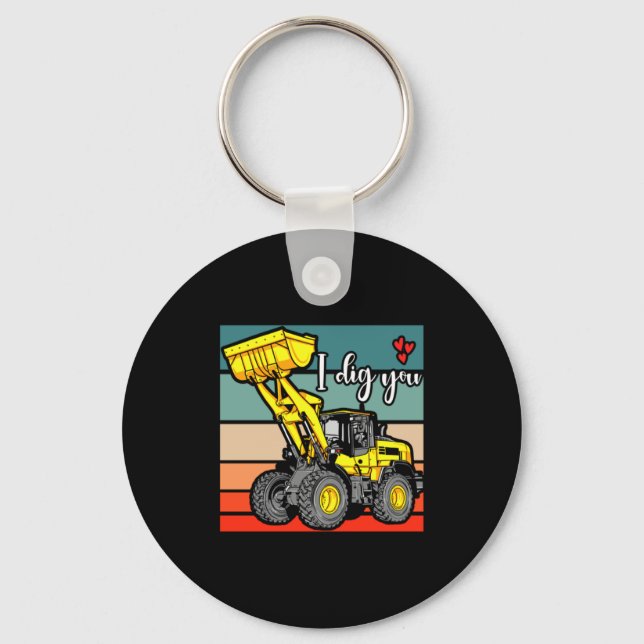 Construction Vehicles Valentines Hearts Excavator  Nyckelring (Framsida)