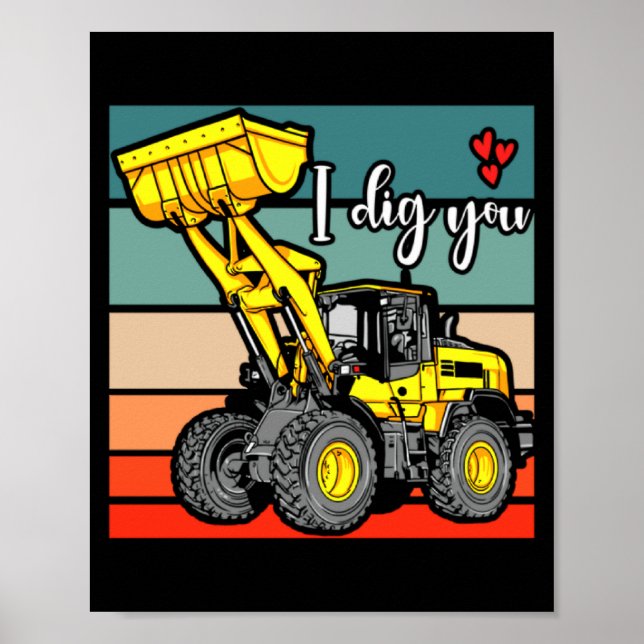 Construction Vehicles Valentines Hearts Excavator  Poster (Framsidan)
