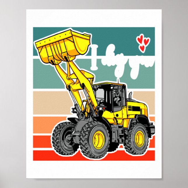 Construction Vehicles Valentines Hearts Excavator  Poster (Framsidan)