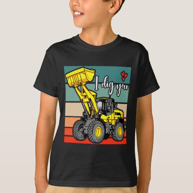 Construction Vehicles Valentines Hearts Excavator  T Shirt (Framsida)